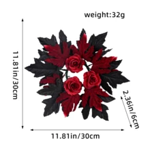 1 Pc Halloween Candle Wreath With Maple Leaves Rose Candle Holder Decor, Realistic Flower Circular Table Decor For Halloween Party Items, Garden Yard Halloween Realistic Flower Candle Decor, Halloween Gift, Christmas Gift