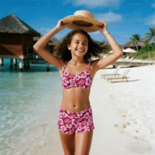 Women's Bikini Children's Bikini Girl Youth Bikini Beach, Party, Sophisticated, Pool, Cartoon, Vacation, Beach, Party, Sophisticated, Pool,LARA VIVA - 珊瑚粉 - 查看 4