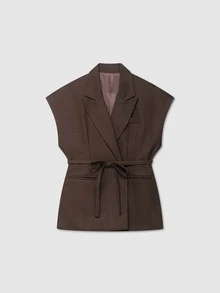 Women's Solid Brown Lapel Collar Linen Blend Jacket - Dark Brown - View 1