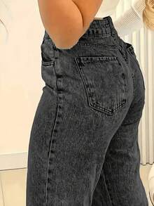 Jeans droits amples avec poches pour femmes grandes tailles - Noir - Voir 3