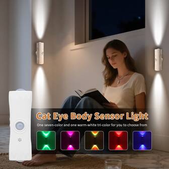 LED Wireless Dual-Head Cat Eye Wall Lamp, USB Rechargeable, RGB Multi-Color Changing, Button Switch Control, Nursery Decor Night Light, Magnetic Design, Portable Easy Installation, Suitable For Living Room, Bedroom, Kids Room, Corridor, Stairs, Birthday, Party Decoration