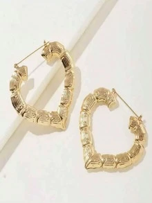 3 Pairs Fashionable Exaggerated Bamboo Texture Heart Shaped Earrings - Yellow Gold - View 9