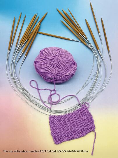 1pc Bamboo Handle Stainless Steel Circular Knitting Needles, 31.5 Inches Long With Flexible Cord, Suitable For Making Blankets, Hats, Scarves, Sweaters And Large Projects, Size 3.0mm-7.0mm Available, Great For Beginners