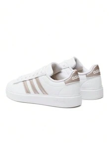 Adidas 阿迪达斯 Grand Court 运动鞋休闲舒适轻便缓震 Cloudfoam 鞋垫防滑柔软亲肤易搭配系带日常通勤学校健身房男女款白色铂金金属色 GW9215 - 白色 - 查看 2