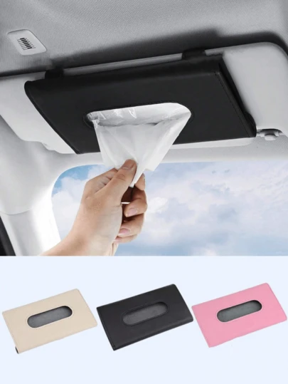 通用型汽车遮阳板纸巾盒 - 纸巾架、收纳袋、整理器 - 多功能收纳，可放置太阳镜、口罩等物品，魔术贴封口，安装简便，可安装在座椅靠背上，也可安装在车门、天窗等不遮挡视线的位置，悬挂式收纳袋，多种颜色可选。汽车配件、汽车用品、汽车内饰配件、悬挂式纸巾盒