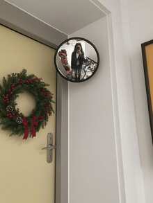 装饰艺术圆形壁镜 - 全身水平壁挂式镜子，带塑料框架，无需电力 | 客厅、卧室、玄关、浴室墙面装饰的家居装饰，用于试穿服装的自拍镜，房间装饰，圣诞节