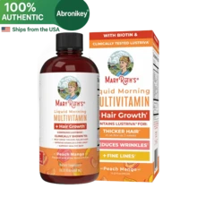 Abronikey Liquid Multivitamin For Women With Lustriva® For Hair Growth | Biotin 10,000mcg, B-Complex, Vitamin D & C | Supports Thicker Hair, Skin Texture & Fine Lines | Peach Mango | 15.22 Fl Oz | Ages 18+ - Pack of 1 - 查看 1