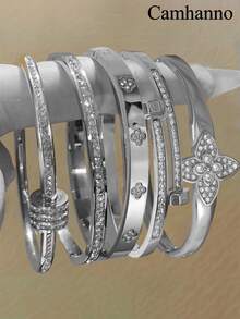 Camhanno 5pcs/Set Personalized Multi-Color Stainless Steel Bracelet Set, Unique Design, Fashion Versatile, Exquisite And Beautiful, Ideal Gift Choice, Non-Fading,