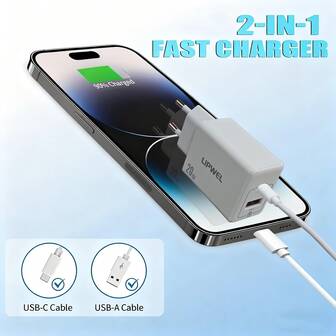 20W EU Standard 1PC/2PCS Pack Fast Charger, Simple And Stylish, USB C And USB A 2-In-1 Fast Charger For Mobile Phones, Tablets, Computers And Headphones Charging Adapter, Suitable For Travel, Office, Dorm And Home Multi-Port Fast Charging High Output Power, Available In Black Or White.