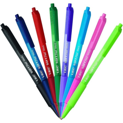 BIC Soft Feel Fashion Retractable Ball Point Pen Medium, Assorted, 12 Pack