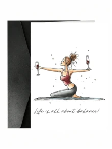 1pc Funny Birthday Card For Female Friends - Humorous Birthday Card For Bestie - Girlfriend Birthday Card - Women's Birthday Card - Life Is About Balance: Yoga & Wine - For Sisters, Aunts, Moms, Daughters - Multicolor - View 14