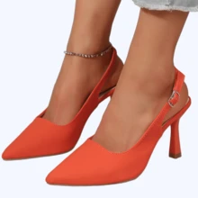 Summer Autumn Elegant Women's Solid Color Pointed Toe High Heels Closed Toe Buckle Strap Slingback Orange High Heel Pumps - Suitable For Party, Work, Travel, Party With Dress High Heels