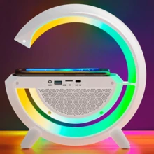 Altavoz Bluetooth con Cargador Inalámbrico, Máquina de Ruido Blanco y Despertador 3 en 1 con Luces RGB - Blanco - Ver 6