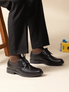 Boy's Oxford Flat Shoes Slip On Formal Back To School Party Black Shoes