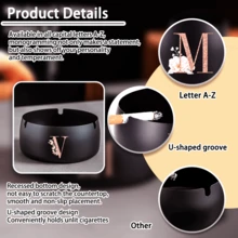 便携式不锈钢烟灰缸防烫烟嘴桌面圆形烟灰缸玫瑰金首字母图案防风烟灰缸吸烟办公室家居装饰烟灰缸架