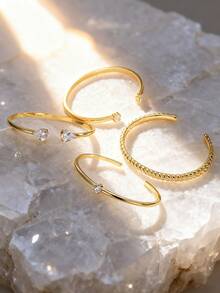 Charm-In 1pc Fashionable Minimalist 18K Gold Plated Brass Geometric Zirconia Inlaid Women Bracelet, Gift For Valentine's Day, Mother's Day - Gold - View 2