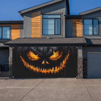 1pc 2D Flat Halloween Garage - 1 Holiday Decor, Glowing Dark Evil Pumpkin, Outdoor, Vibrant Colors, Suitable For Various Occasions