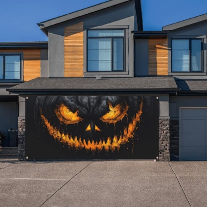 1pc 2D Flat Halloween Garage - 1 Holiday Decor, Glowing Dark Evil Pumpkin, Outdoor, Vibrant Colors, Suitable For Various Occasions