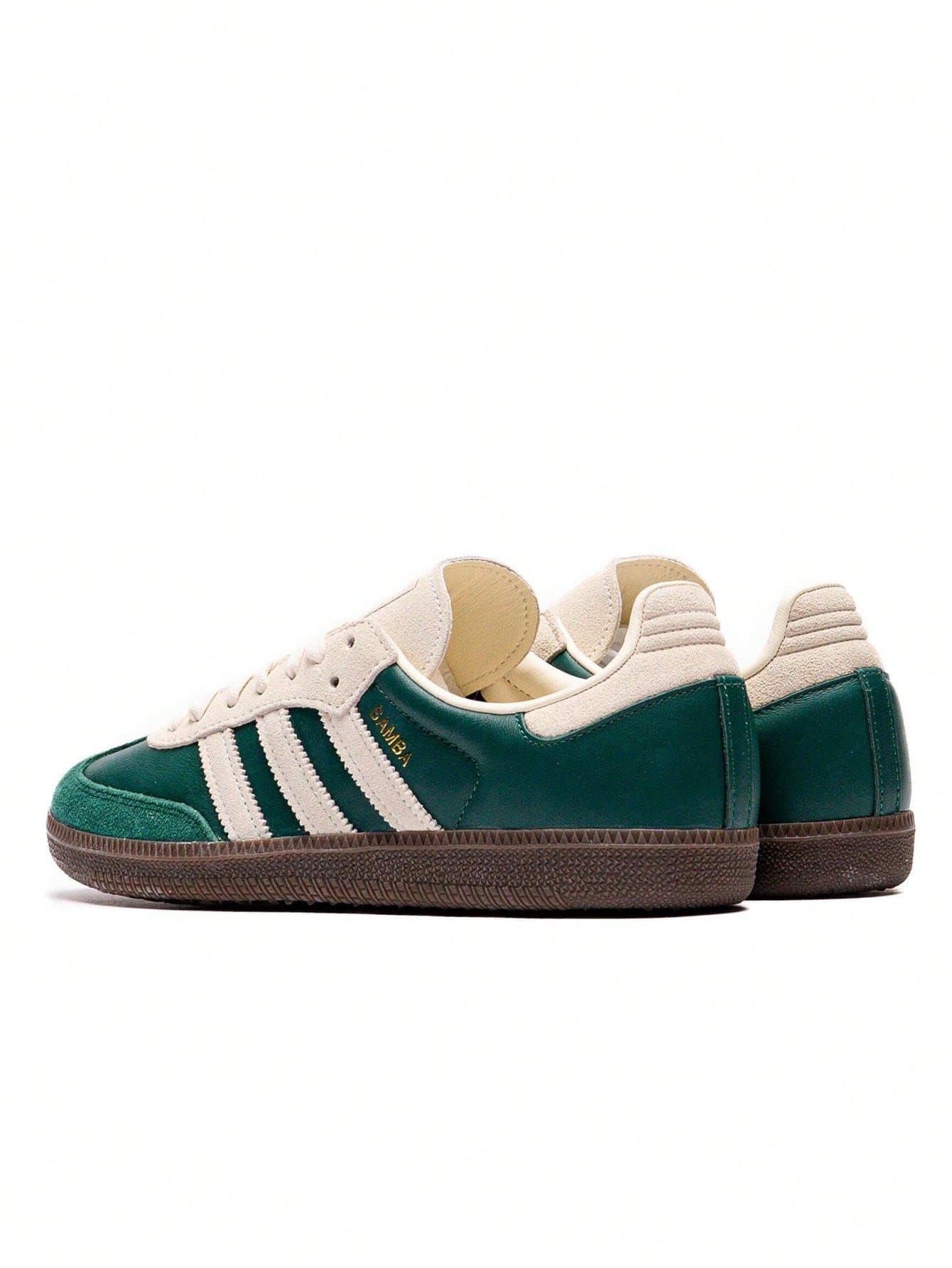 Adidas Samba OG 运动鞋，休闲舒适，系带设计，防滑皮革绒面革鞋面，柔软内衬，压纹品牌标识，金色细节，经典传承，易于搭配，适合日常上学、通勤、外出等场合，男女皆宜，经典学院风 JI3215 - 綠色 - 查看 1