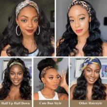 Headband Wig Human Hair Body Wave 20 Inch Headband Wigs For Black Women Brazilian Virgin Hair Wear And Go Glueless Wig None Lace Front Wigs For Beginners 200% Density Natural Black Color - Natural Black - Xem 8