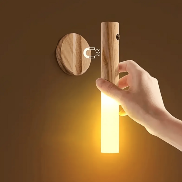 1 confezione Luce notturna con sensore di movimento, luce notturna alimentata da sensore di movimento, piccola luce adesiva magnetica da parete, luce decorativa per interni, dimmerabile per armadi, scale, corridoi - luci per vacanze, Ognissanti, Natale, raccolto autunnale, Ringraziamento, (colore legno di faggio/ciliegio)