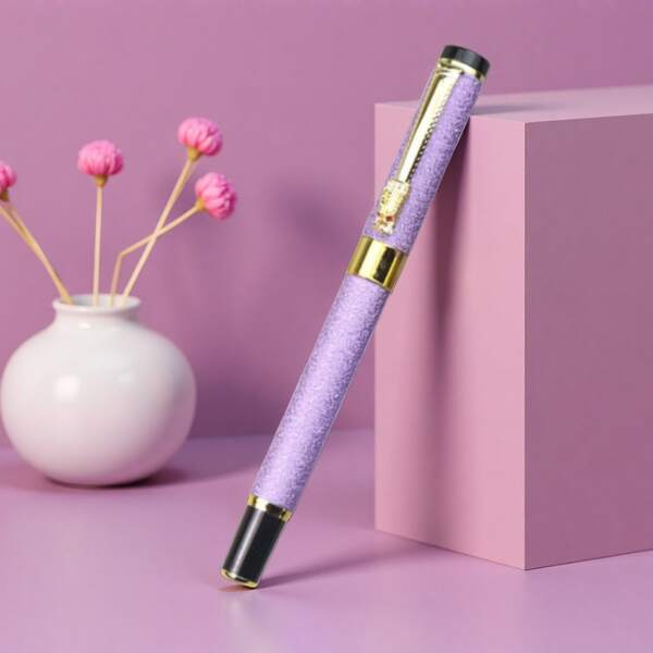 Caneta de enrolar feminina com prendedor, roxa e romântica, com cabo antiderrapante, adequada para entrevistas de negócios, reuniões com clientes e provas/tarefas de casa de alunas, caneta de escrita feminina exclusiva, caneta de assinatura roxa com prendedor, moderna, para mesas e presentes