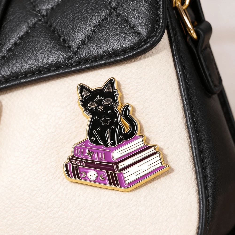 1pc Halloween Magical Book & Cat Brooch, Cute Cartoon Badge Accessory Brooch, Versatile Decoration For Bags, Clothes And More Christmas Gift Men Gifts Bag Pins
