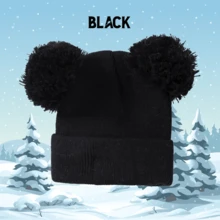 0-3 Years Old Kids Knitted Pom Pom Hat, Infant Beanie, Newborn Knit Cap, Autumn/Winter, Customizable Name Logo - 1PC - View 5