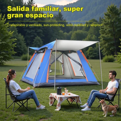 Tienda de campaña portátil impermeable, tienda familiar de apertura rápida, 210 x 210 cm, capacidad para 4 personas, impermeable, ligera, fácil de montar, ideal para viajes familiares y aventuras al aire libre, incluye bolsa de transporte, tienda familiar impermeable de apertura instantánea con protección solar.