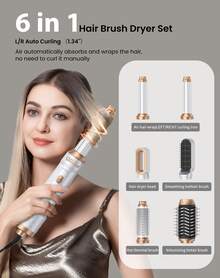 6-In-1 Multifunctional Hot Air Brush Set - 3 Temperature Settings (50℃/78℃/105℃), With Blow-Drying, Straightening And Curling Functions, High Power To Save Time, Portable Travel, Perfect Christmas Styling Gift, Suitable For Couples, Friendly To Beginners, Suitable For All Hair Types - 查看 8