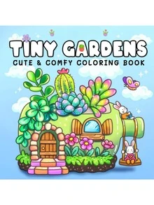 1pc Mini Garden Adult Coloring Book - Adorable & Cozy Designs, Whimsical Cottages, Flowers, Animals, Relaxation, Holiday Gift, Back To School Gift