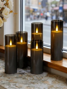 2/3/5pcs Flameless Candles With Remote Control, Battery Operated Flickering Candles, Suitable For Home Decor, Wedding, Fireplace, Christmas, Party - Grey - View 6