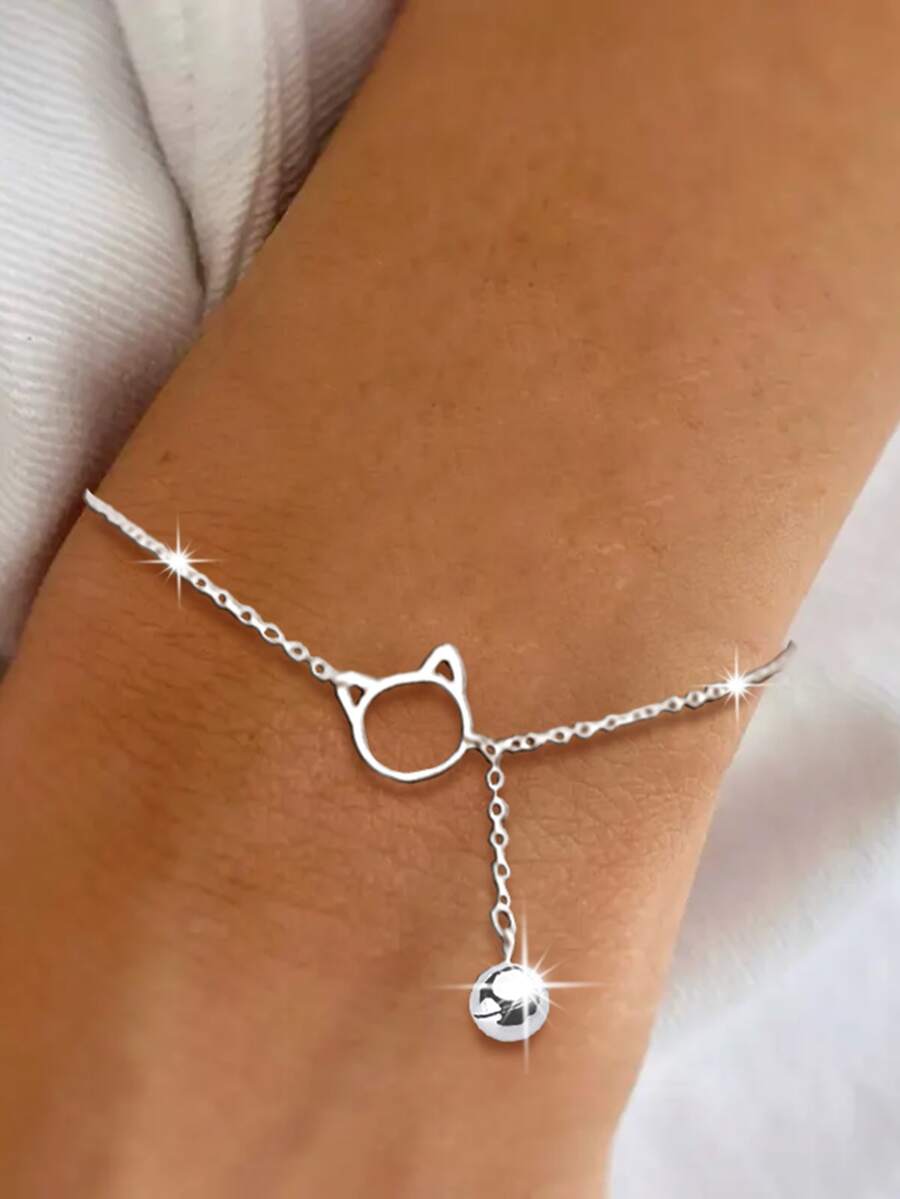 1 件 S925 纯银简约镂空猫手链，可爱小猫，甜美动物流苏串珠首饰，适合女士礼物 - 貓咪 - 查看 1