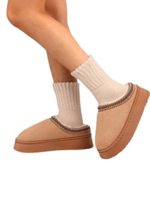 3/6 Pairs Women's Solid Color Mid-Calf Socks, Thermal Lined, Thick For Autumn/Winter, Indoor/Home Wear - Multicolor - View 2