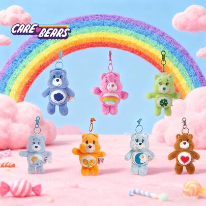 CARE BEARS 1 件 Carebears 官方授权好运彩虹双花光波好梦海洋风格钥匙扣可爱动画包包吊坠装饰七种颜色可选装饰收藏品生日派对圣诞节最佳礼物