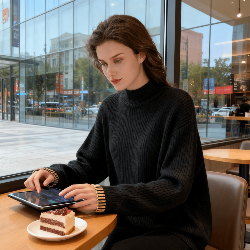 Maglione casual da donna oversize con collo alto, spalle cadenti e maniche lunghe, autunno/inverno 2025