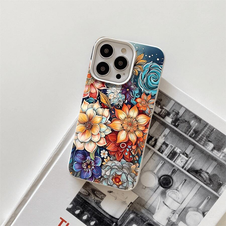 Fundas protectoras para phone con diseño floral colorido y orificios grandes. Compatibles con phone 17, 16 Pro Max, 16, 15 Pro, 14, 14 Plus/14 Pro Max, 13, 13 Pro, 12 Pro, 11 y 11 Pro. Un regalo ideal para amigos y familiares en Halloween y Acción de Gracias. Regalos de temporada, Fundas para smartphones, Diseño floral, Funda elegante, Material resistente a golpes, Funda duradera, Diseño con orificios grandes, Brillo, Para entusiastas de la tecnología, Compradores navideños - Blanco - Ver 1