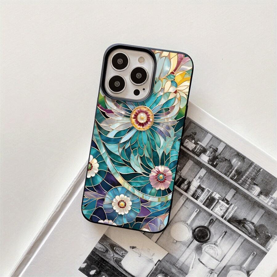 Fundas y carcasas protectoras para teléfono con diseño de gafas de sol con borde dorado y estampado de flores, con orificios grandes, compatibles con phone 16 Pro Max, 16, 15 Pro, 14, 14 Plus/14 Pro Max, 13, 13 Pro, 12 Pro, 11/11 Pro. Regalos para cumpleaños y fiestas - Negro - Ver 1