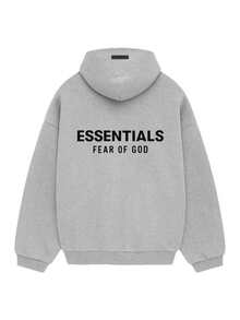 Essentials Fear Of God 男式连帽衫休闲街头日常分层 Fce 保暖宽松版型罗纹袖口标志秋冬浅灰色 192HO246258F - 灰色 - 查看 2