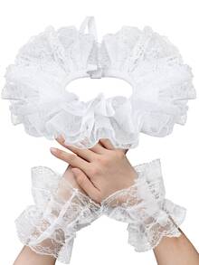 Yanxyad 洛丽塔蕾丝领假领复古蕾丝荷叶边领 - 可拆卸，多层维多利亚爱德华风格白色，时尚配饰，维多利亚爱德华白色服装领口男女通用 - 經典款 - 查看 11
