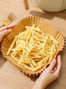 25/50/100件方形一次性空气炸锅内胆（6.3英寸/8英寸）、纸质空气炸锅垫、纸质篮碗、烤盘、烤箱配件、烘焙工具、厨房小工具 - 彩色 - 查看 3