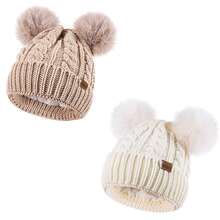 REDESS Women's Winter Soft Knit Hat 2-Pack With Faux Fur Pom Hat With Warm Fleece Lining Skull Cap For Women - RE成人麻花雙球女帽2裝 - 查看 12