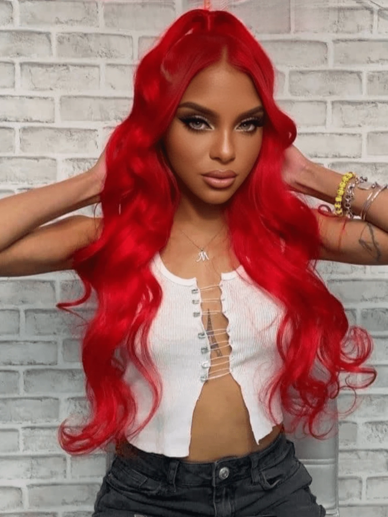 Gorgeous Red 180 Density Body Wave Lace Front Wigs Human Hair Pre Plucked With Baby Hair 13x4 HD Transparent Lace Front Human Hair Wigs For Women Brazilian Virgin Red Colored Water Wave Glueless Wigs Human Hair - 紅色 - 查看 1