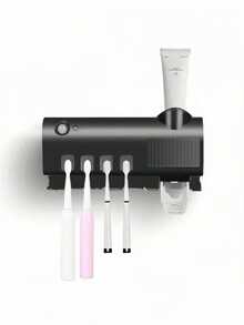1Pc Smart Toothbrush Sterilizer, Hole-Free Wall-Mounted Toothbrush Holder, USB Charging Multi-Functional Automatic Toothpaste Squeezer, Bathroom Set Can Hold 4 Toothbrushes And One Toothpaste, Suitable For Bathrooms, Dormitories, And Home Decoration Home Bathroom Decor Back To School