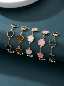 Set de 5 piezas de pulseras con dijes de trébol de colores a la moda, set de pulseras versátiles para mujer