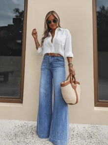 2026 New Spring Blue Non-Stretch Women Wide Leg Jeans - Dark Wash - View 5