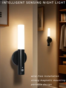1PC Motion Sensor Night Light Wireless Rechargeable ,Indoor LED Lamp Black, Bedroom Lights, Type-C Charging, Suitable Night Light, Cabinets,Hallway, Bedroom Light, Wardrobe Lights,Staircase, Wall Light,Bedside, Night Light, Toilet Wall Induction Holiday Gift