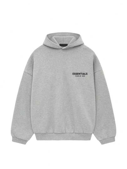 Essentials Fear Of God Men Hoodie Casual Streetwear Daily Layering Fce Warm Relaxed Fit Ribbed Cuffs Logo Autumn Winter Light Heather Gray 192HO246258F