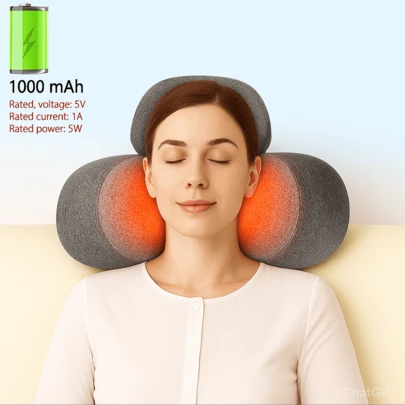 Travesseiro de apoio de pescoço portátil tipo C - com carregamento de 1000 mAh, material confortável e agradável à pele, estilo moderno e leve com função de aquecimento e vibração, almofada ergonômica para adultos que trabalham, leem, tiram sonecas e viajam