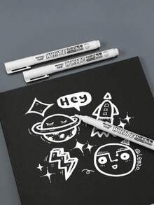 1 Stück weißer wasserfester Markierstift, wasserfestes DIY Graffiti auf Holz, Glas, Kunstleder, geeignet für Basteleien zu Neujahr & Valentinstag (Farbe/Stil zufällig)